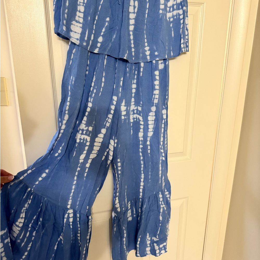 Japna Blue and White Wide Leg Jumpsuit